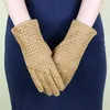Fem fingrar handskar äkta läder kvinnlig tjock handvävd vinter varm plus sammet tjockare lammkvinna dq206