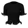 Женщины Черная молния волна оборками Тощий Короткие футболки O-образным вырезом рукава Мода Tide Весна Лето 3D01683 210421