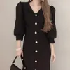 Casual Dresses Puff Sleeve Lapel Summer Dress Women Slim Single ...