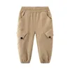 Casual cargo byxor för pojkar barn bomullsbyxor våren höst tonåring joggare kläder 3-10 år student sweatpants 210529