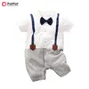 Sommar och vår Baby Boy Gentleman Faux-Två Overaller Romper One Pieces Rompers Bodysuits 210528