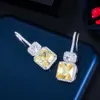 Brand Top Quality Sparkling Yellow Topaz Cubic Zirconia Square Dangle Drop Hook Earrings for Women Fine Jewelry CZ844 210714