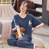 Frühling Herbst Hause Kleidung M-5XL Große Damen Pyjamas Grün Patchwork Ärmeln Cartoon Druck Plus Größe frauen Nachtwäsche