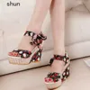 Hot Lace Leisure Kvinnor Wedges Heeled Skor 2021 Sommar Sandaler Party Platform High Heels Woman Y0721