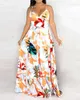 Kvinnor Mode Sexig Backless Coaktail Party Maxi Klänning Formell Klänning Robe Floral Print Spaghetti Strap Lång Klänning 210716