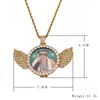 Custom Photo Medallions Copper Angel Wings Pendant/Necklace Men Iced Out Shiny Crystal Cubic Zircon Tennis Chain Hip Hop Jewelry X0509