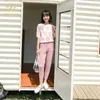 H HAN Kraliçe Sonbahar 2 Parça Set Kadın Örgü Kıyafetler Aşk Kalp Tops + Lace Up Bel Ayak Bileği Harem Pantolon Set 2020 Yeni Takım Pantolon Y0625