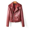 Spring Women Black Leather Jacket Bomber Motorcykel Biker Rosa Burgundy Ytterkläder med Belt Lady Pu 210430