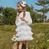 Children Girls Long Puff Sleeve Dress Baby Spring Pleated es for Cake Midi Tutu Kids Party Vestidos Q0716