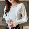 Herfst Koreaanse losse flare lange mouwen vierkante kraag wit shirt ruches slanke overalls voor vrouwen vintage Ropa de mujer 10695 210521