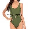 2021 Vintage One Piece Baddräkt Kvinnor Bälte Swimwear Summer Beach Wear Classic Bantning Baddräkt Baklösa Bodysuit