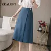 Vårhöst Koreansk Ol Style Knapp Kjolar Chic Solid A-Line Midi Front Split Sexig Sheath Kvinna 210428