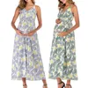 Strap klänning runda kortärmad blomma utskrift moderskap v-hals klänning sommar mode kjol moderskap klänningar Q0713