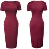 Nice-forever Summer Women Eleganti abiti da lavoro in tinta unita Business Office Vintage Slim Bodycon Dress B628 210419