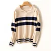 GCAROL Automne Hiver Turn-down Collier Stripes Jumper 30% Laine Beau Chaud Court Jersey Tricoté Doux Polo Pull 211018