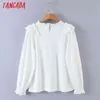 Women Retro Ruffles Embroidery Romantic Blouse Long Sleeve Chic Female Shirt Tops RB09 210416