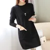 Fall Fashion Long Sweater Jumpers Elegant O Neck Sleeve Loose Bottoming Sweaters Casual Pocket Knitted Pullovers Femme 210522