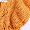 Kobiety Moda V Neck Cascading Ruffle Twist Crochet Knitting sweter Kobieta Hollow Out Cardigans Chic Topy SW827 210420