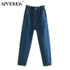 Femmes Mode Poches latérales Baggy Paperbag Jeans Haute Taille élastique Denim Femme Pantalon de cheville Mujer 210420