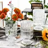 Jarrones de vidrio en relieve transparente, artículos de flores de base alta, contenedor hidropónico de moda moderna, decoración del hogar