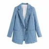 Zxqj tweed kvinnor elegant blå blazers mode damer vintage lösa blazer jackor casual kvinnliga streetwear passar tjejer chic 211019