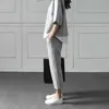 SWEETKAMA Autumn Casual O-Neck Fake 2 Pieces Top 3/4-Length Pants Two-Piece Sets Loose Splits Sleeve Cotton Suits 210727