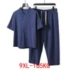 Men's T-Shirts Large Size Clothing Vintage Tracksuit 2021 Summer Blue Home Suit Linen T Shirt