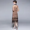 Fransk mode midja docka krage spets mesh polka dot klänning sommar högkvalitativa kvinnokläder 210520