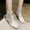 Rimocy Lato Wysokie obcasy Buty Kostki Dla Kobiet Sexy Czarna Mesh Hollow Out Short Woman Fashion Front Zip Casual Buty 210528