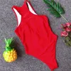 Vigorashely Sexy maillot de bain femmes Push Up maillots de bain maille fermeture éclair solide maillot de bain femme rouge bleu Monokini 210702