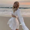 Biała Summer Sukienka Garnitury Kobiety Casual Beach Holiday Vestidos 2 sztuki Zestaw Koreańskich Koszule Vestido Mini Elegante 210427