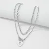 Chokers Multilayer Love Heart Lock Clavicle Necklace For Women Fashion Jewelry Metal Silver Color Beads Chain Girl Accessories