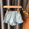 Girls denim shorts all-match stretch pants female baby can open crotch P4243 210723