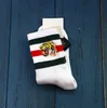 Men Women 2PCS 1 Lot Cotton Sock Tiger Head Embroidery Retro Striped In Tube Socks Casual Breathable Black White Stockings Unisex