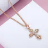 Anhänger Halsketten 585 Roségold Kreuz Kruzifix Klarer Kristall für Männer Frauen Gebet Jesus Halskette Kette 50 cm Modeschmuck