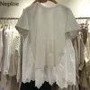 Neploe évider dentelle Patchwork Woomen t-shirts nouveau col rond manches courtes t-shirts coréen ample dames hauts 45213 210401