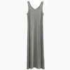 ソリッドカラーモーダルロングドレス女性黒のカジュアルノースリーブAライン潮の夏の灰色の緩い大きいサイズのo-infのドレス