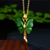 UBESTNICE Classic Genuine 18K Yellow Gold Natural Jasper Butterfly Pendant Fine Jewelry AU750 Necklaces For Women Party Gift