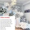 125 pz Decorazione di Cerimonia Nuziale Palloncino Ghirlanda Kit Argento Bianco Cromo Globos 4D Palla Baby Shower Sfondo Muro Rifornimenti Del Partito 211216