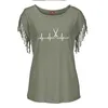 Nieuwe Zomer Heartbeat Kapper Dames Katoen Tassel Casual T-shirt Kapper Tees Korte Mouw O-hals Dameskleding T-shirt X0628