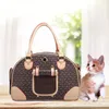 Luxury Fashion Dog Carrier Pu Leather Puppy Handbag Purse Cat Tote Bag Pet Valise Travel vandring shopping brun stor