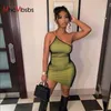 Femmes Neon Hues Summer Casual Mini Dress Sexy Backless Bandage Strap Bodycon Robes Sac Hip Beach Club Party Outfits 210517