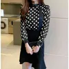 Camisa de gasa de moda para mujer primavera moda retro polka dot streamer diseño versátil perla temperamento blusa 210520