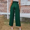 Paperbag Waist Solid Wide Leg Pants Summer Clothes for Women Vintage Pocket Office Ladies Elegant Belted 210510