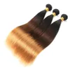 Three Tone Hair Bundles Ombre Brazilian Straight 1B/4/30 Colored Human Hair Weave Extensions for Women