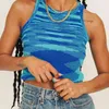 Gebreide Crop Top Vrouwen Mouwloze Y2K Basic T-shirts Casual Summer Off Shoulder Blue O Hals Tank Top Vintage Tie Dye Doek 210521