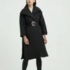 Cotton-padded Jacket Women's Winter Lapel Belt Large Size Long Sleeve Over Knee Solid Color Overcoat 5A1136 210427