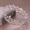 Złota Okrągła Korona Królowa Queen Wedding Tiara Bride Headpiece Mężczyźni Party Kryształ Biżuteria Włosy Wesele Akcesoria do włosów