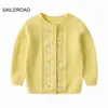 Saileroad 2-7Years baby flicka kläder gula blommor tröja björnar paillettes tjejer cardigan höst för barn tröja y1024