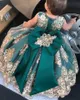 2021 Cute Dark Green Flower Girls Sukienki na Wesela Klejnot Neck Złote Koronkowe Aplikacje Kryształowe Koraliki Bez Rękawów Sashes Bow Urodziny Dzieci Pagewne Suknie